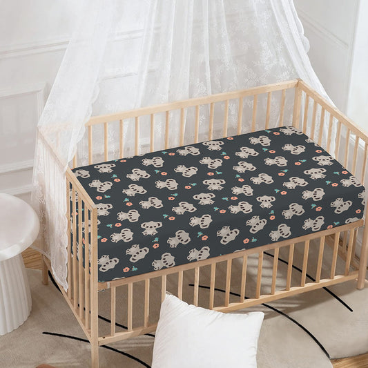 Baby Koala And Floral Pattern Print Baby Crib Sheet