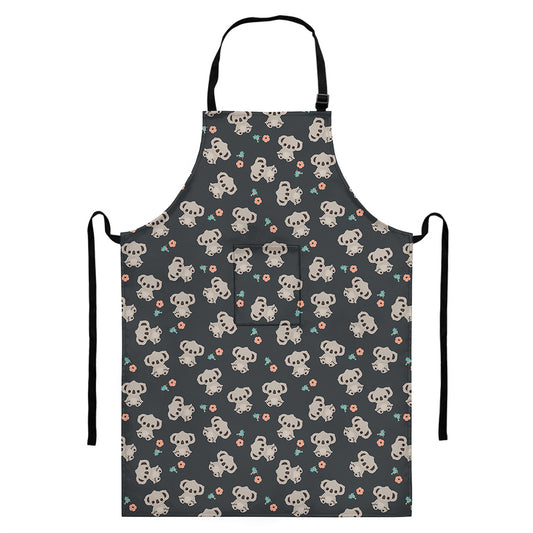 Baby Koala And Floral Pattern Print Bib Apron With Pocket