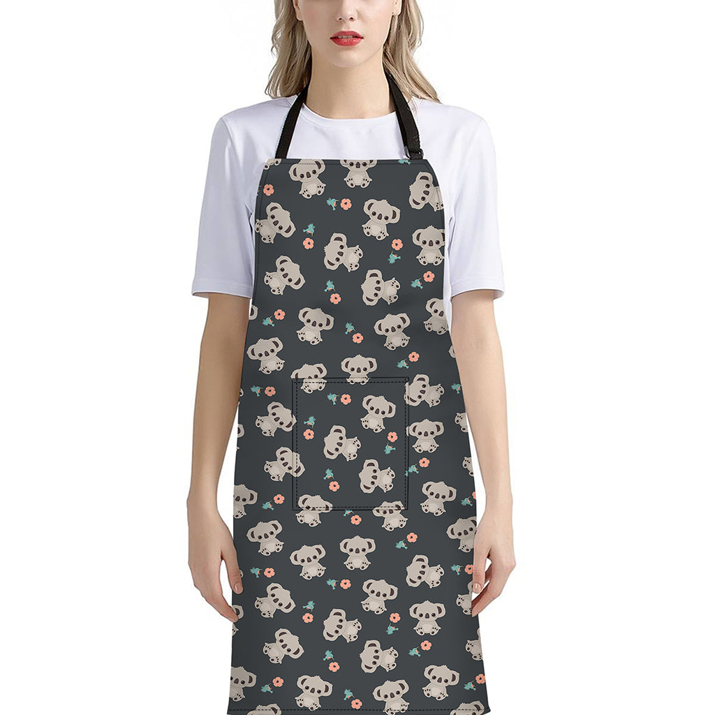 Baby Koala And Floral Pattern Print Bib Apron With Pocket
