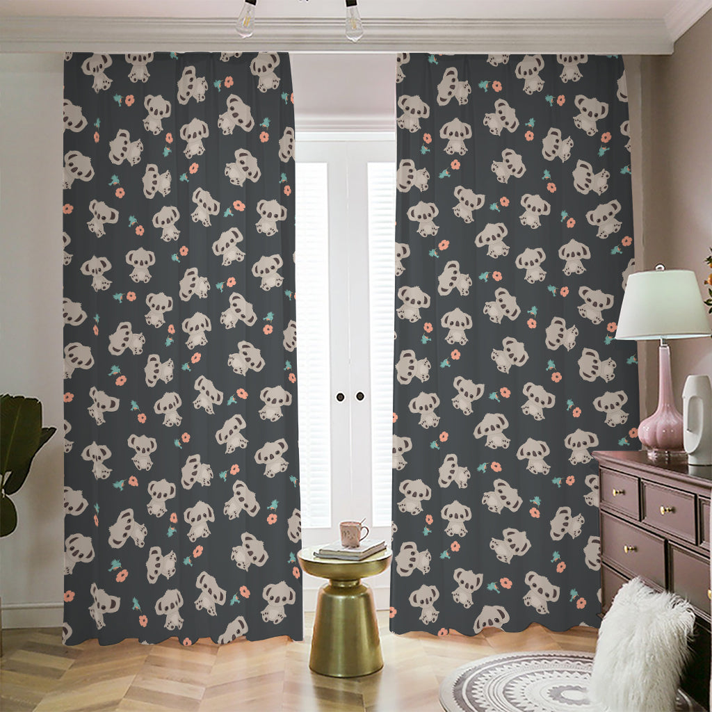 Baby Koala And Floral Pattern Print Blackout Pencil Pleat Curtains