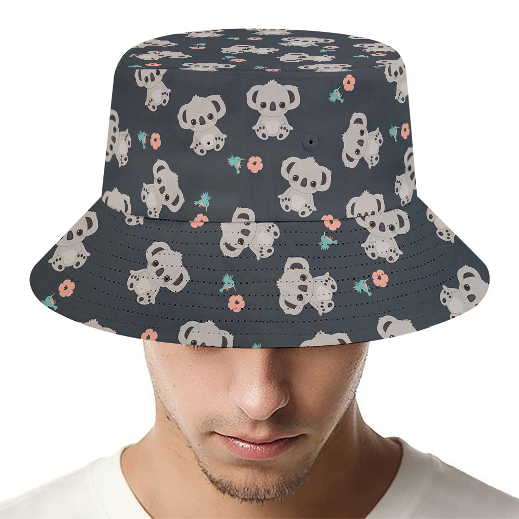 Baby Koala And Floral Pattern Print Bucket Hat