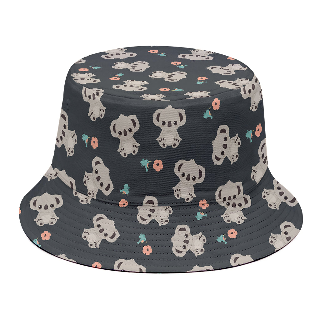 Baby Koala And Floral Pattern Print Bucket Hat
