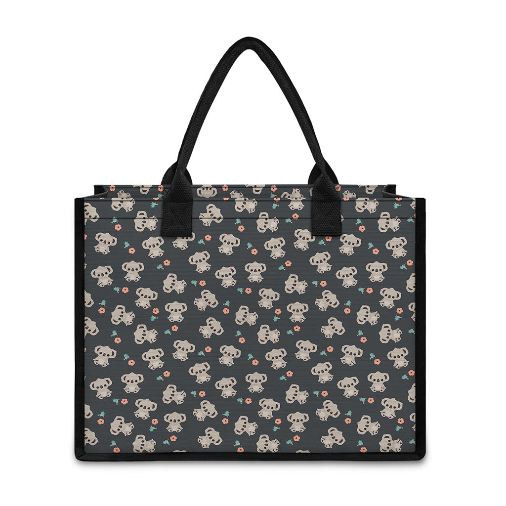 Baby Koala And Floral Pattern Print Canvas Tote Bag