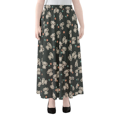 Baby Koala And Floral Pattern Print Chiffon Maxi Skirt