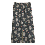 Baby Koala And Floral Pattern Print Cotton Front Slit Maxi Skirt