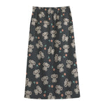 Baby Koala And Floral Pattern Print Cotton Front Slit Maxi Skirt