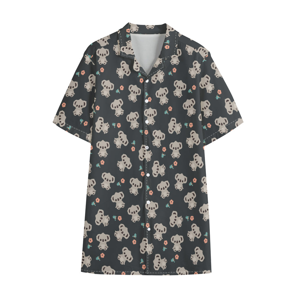 Baby Koala And Floral Pattern Print Cotton Hawaiian Shirt