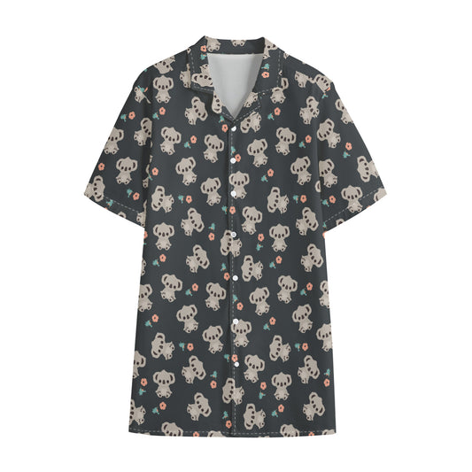 Baby Koala And Floral Pattern Print Cotton Hawaiian Shirt