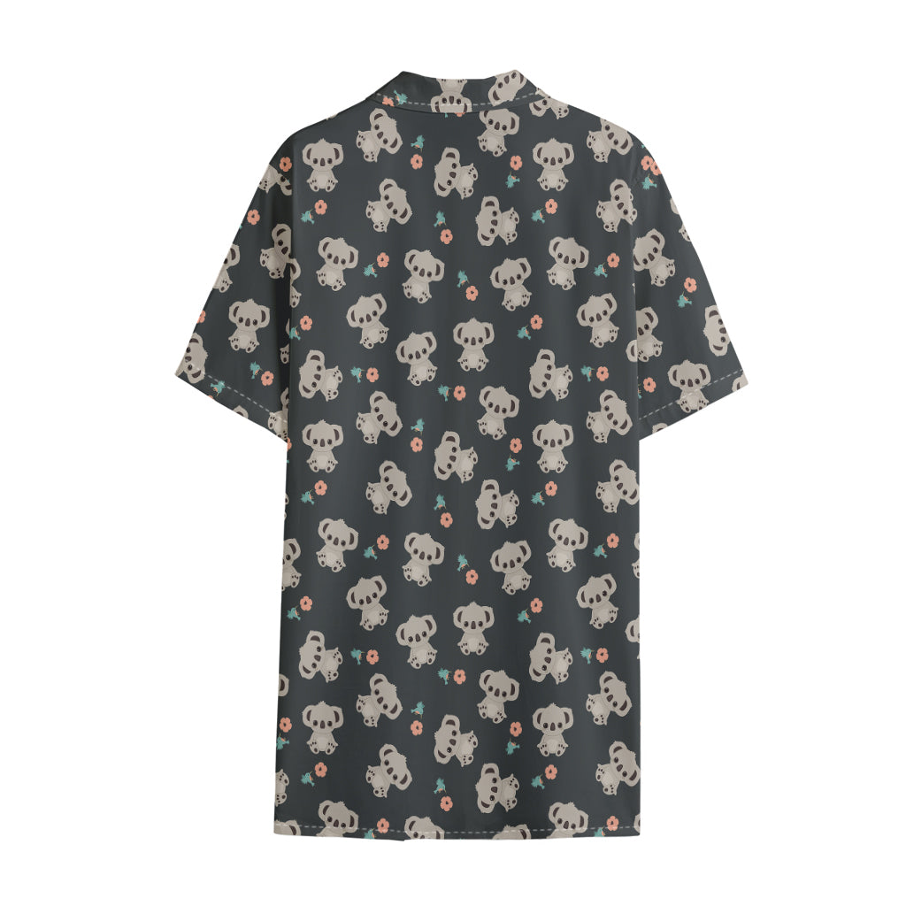 Baby Koala And Floral Pattern Print Cotton Hawaiian Shirt