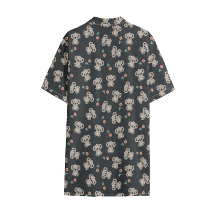 Baby Koala And Floral Pattern Print Cotton Hawaiian Shirt