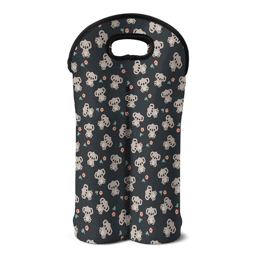 Baby Koala And Floral Pattern Print Double Neoprene Wine Tote