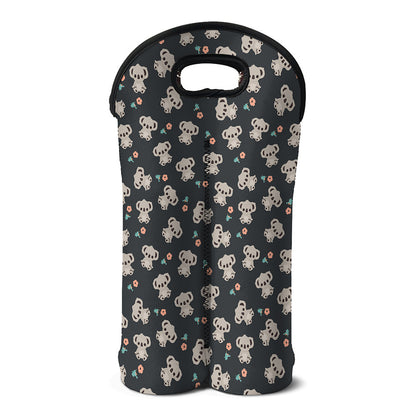 Baby Koala And Floral Pattern Print Double Neoprene Wine Tote