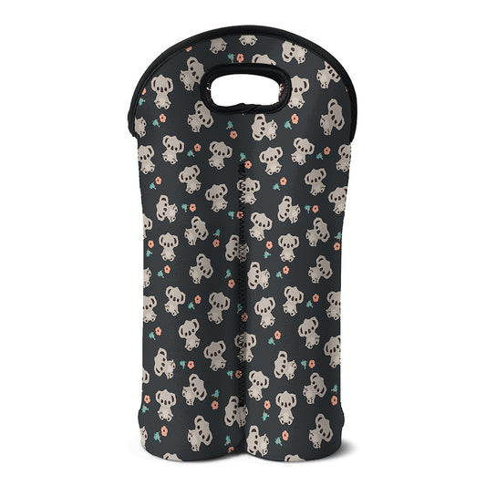 Baby Koala And Floral Pattern Print Double Neoprene Wine Tote