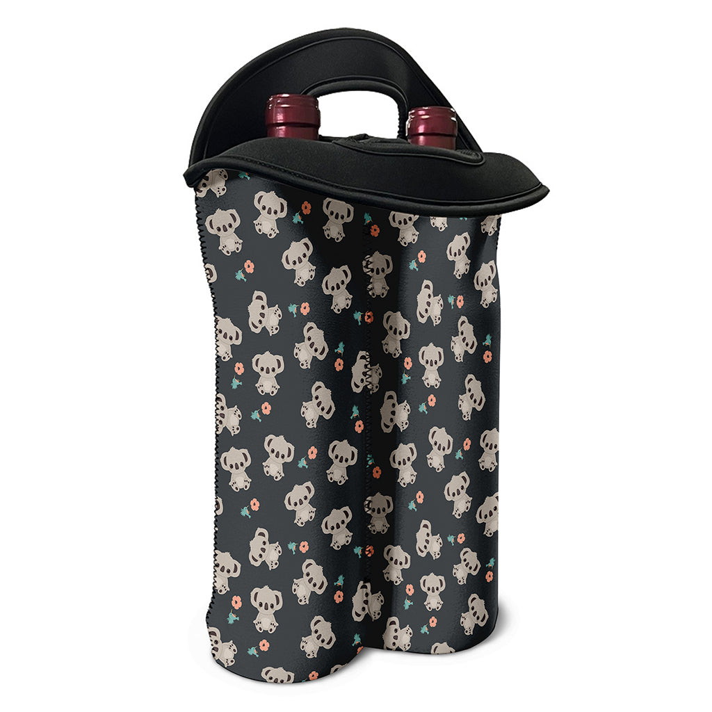 Baby Koala And Floral Pattern Print Double Neoprene Wine Tote