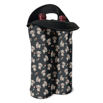 Baby Koala And Floral Pattern Print Double Neoprene Wine Tote