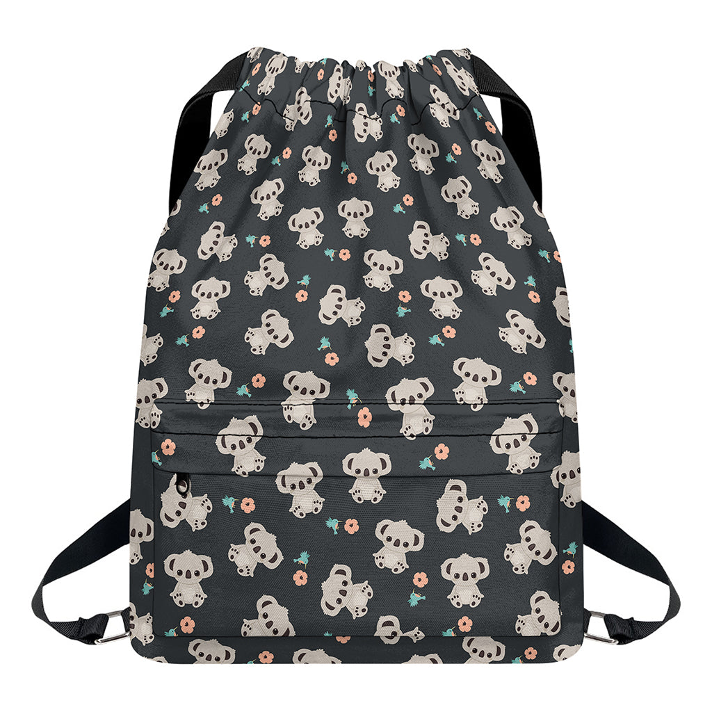 Baby Koala And Floral Pattern Print Drawstring Backpack