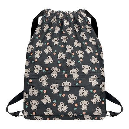 Baby Koala And Floral Pattern Print Drawstring Backpack