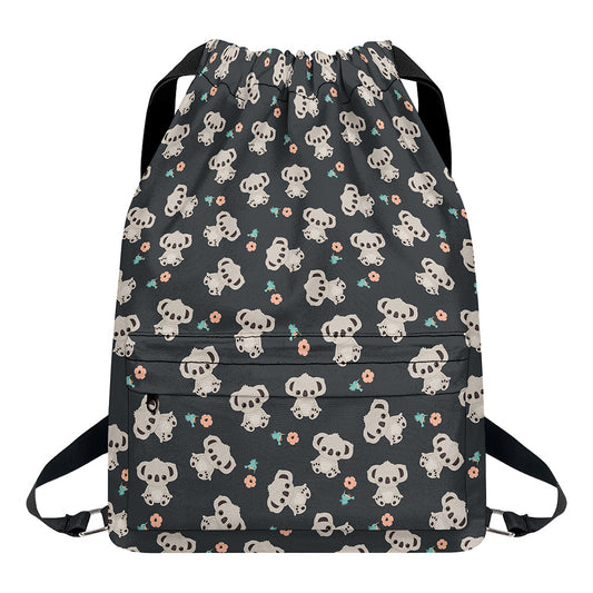 Baby Koala And Floral Pattern Print Drawstring Backpack
