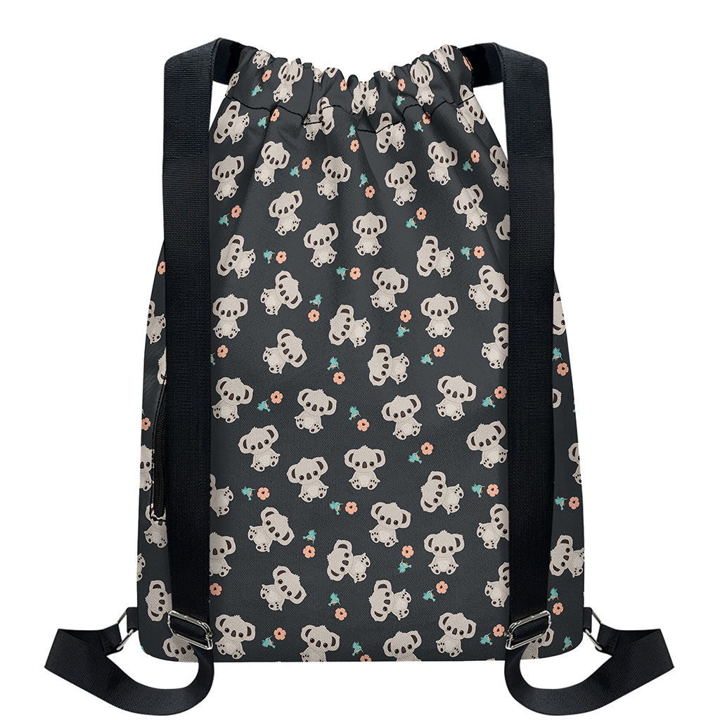 Baby Koala And Floral Pattern Print Drawstring Backpack