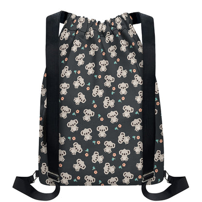 Baby Koala And Floral Pattern Print Drawstring Backpack