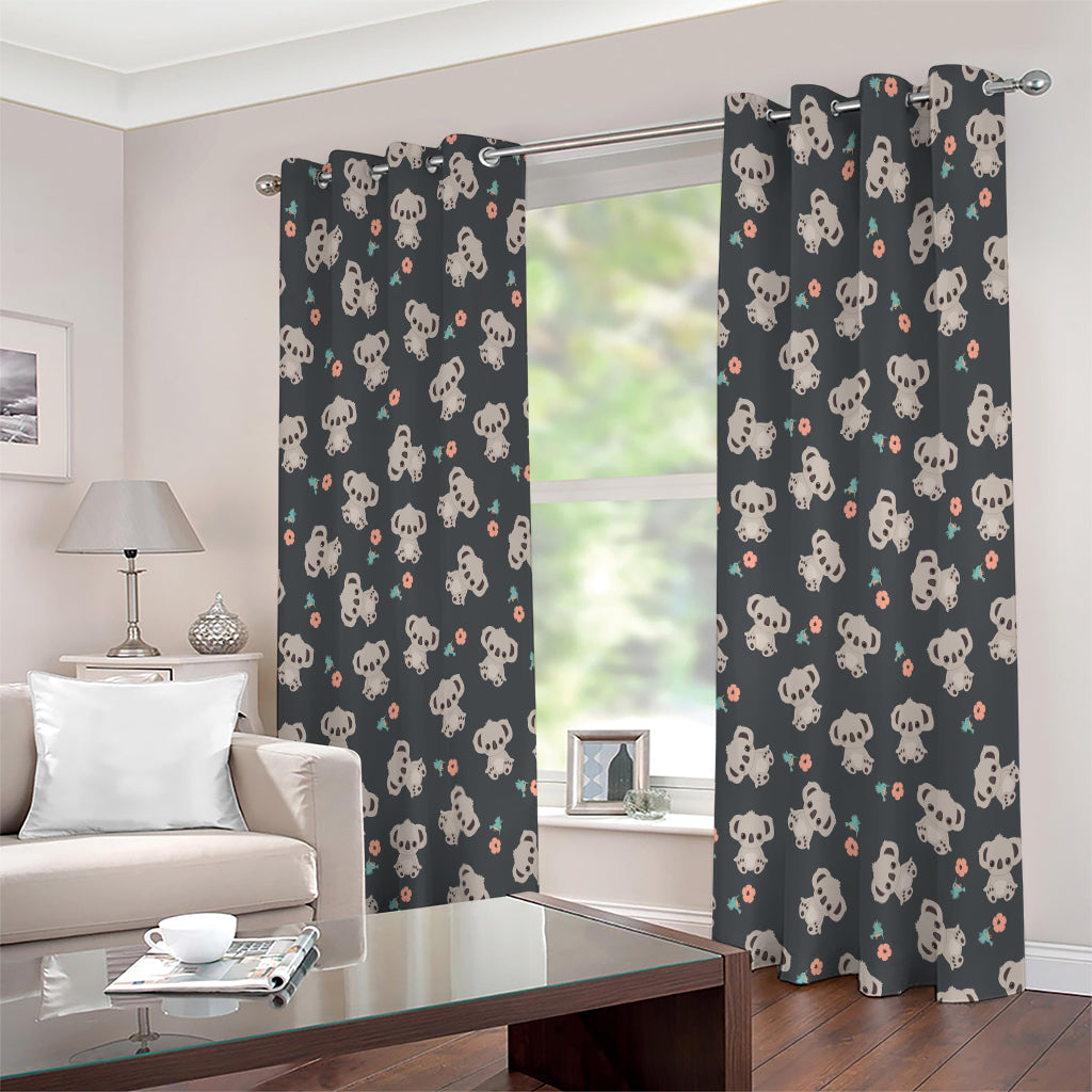 Baby Koala And Floral Pattern Print Extra Wide Grommet Curtains