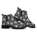 Baby Koala And Floral Pattern Print Flat Ankle Boots