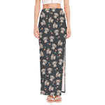 Baby Koala And Floral Pattern Print High Slit Maxi Skirt
