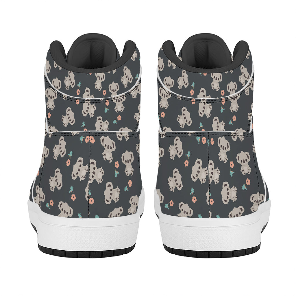 Baby Koala And Floral Pattern Print High Top Leather Sneakers