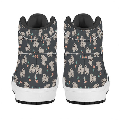 Baby Koala And Floral Pattern Print High Top Leather Sneakers