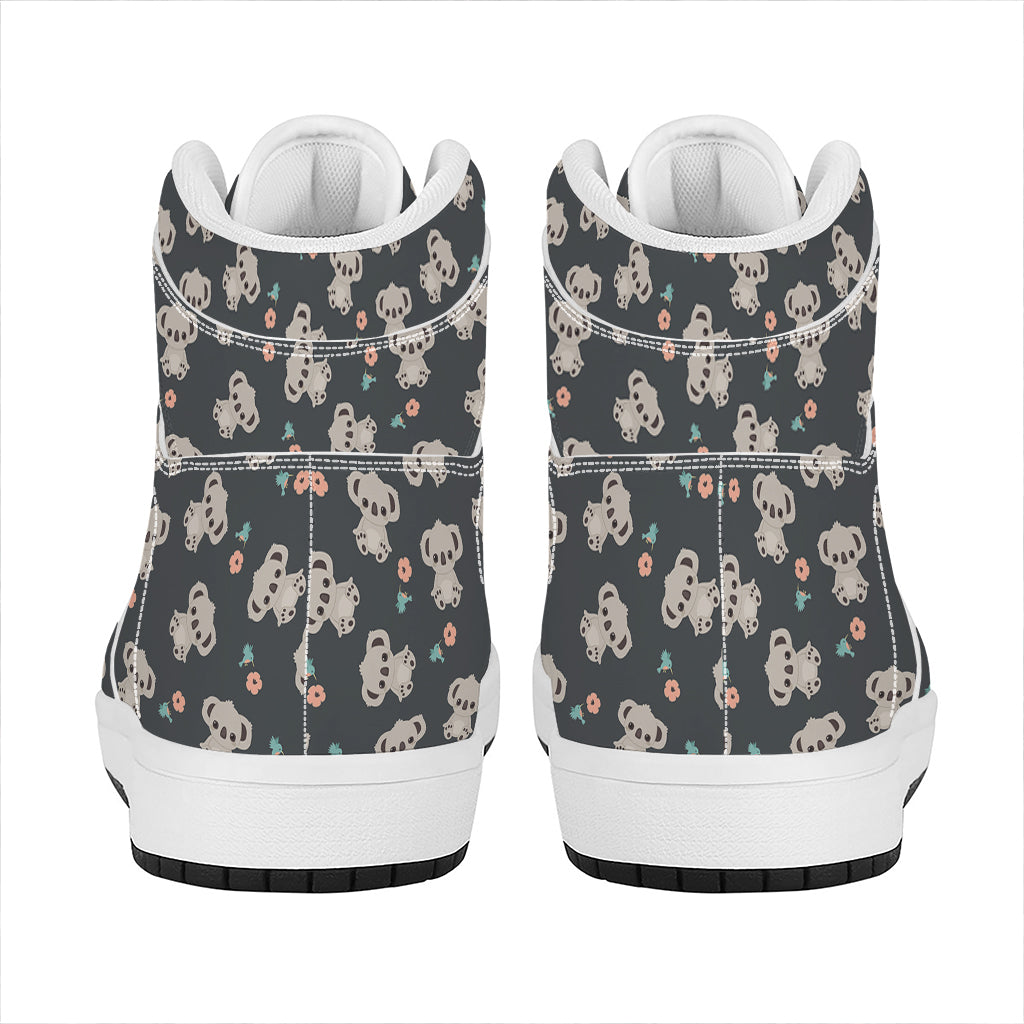 Baby Koala And Floral Pattern Print High Top Leather Sneakers