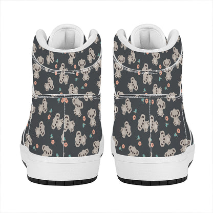 Baby Koala And Floral Pattern Print High Top Leather Sneakers