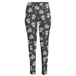 Baby Koala And Floral Pattern Print High-Waisted Pocket Leggings