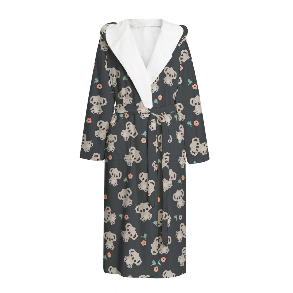 Baby Koala And Floral Pattern Print Hooded Bathrobe