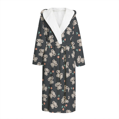 Baby Koala And Floral Pattern Print Hooded Bathrobe