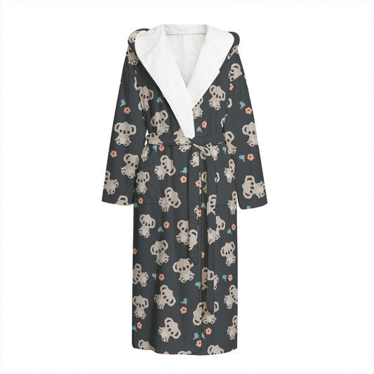 Baby Koala And Floral Pattern Print Hooded Bathrobe