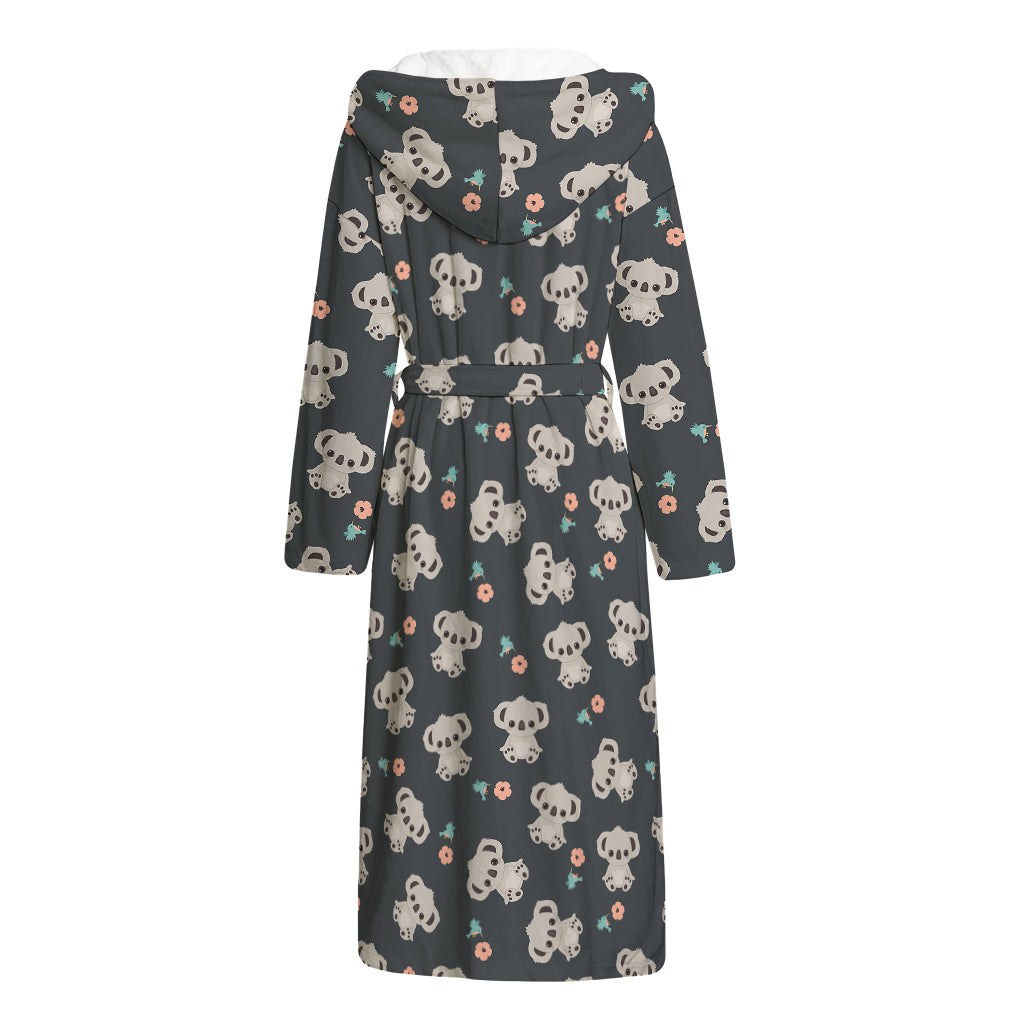 Baby Koala And Floral Pattern Print Hooded Bathrobe