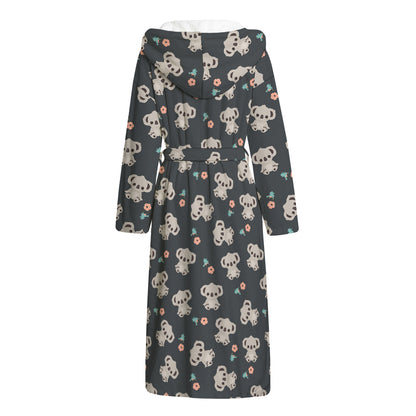Baby Koala And Floral Pattern Print Hooded Bathrobe