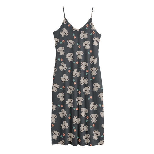 Baby Koala And Floral Pattern Print Jersey Midi Cami Dress