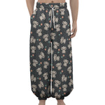 Baby Koala And Floral Pattern Print Lantern Pants