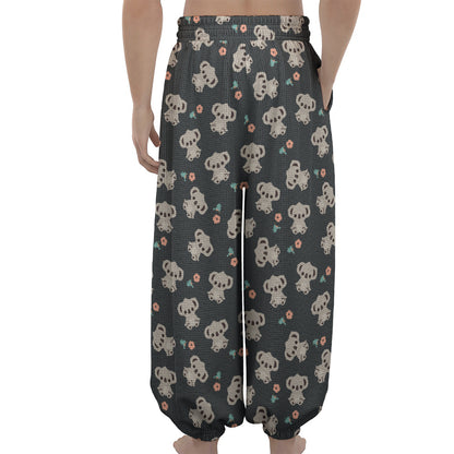 Baby Koala And Floral Pattern Print Lantern Pants
