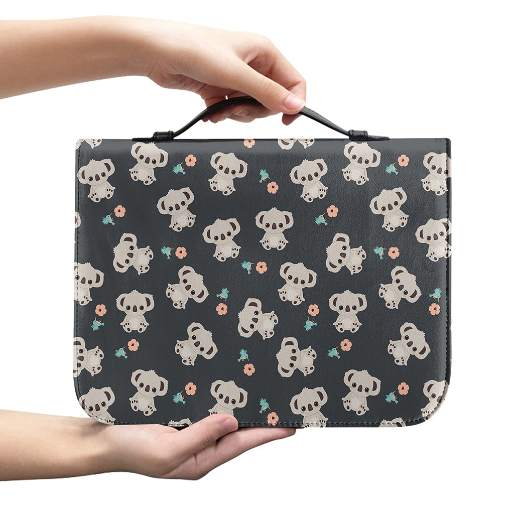 Baby Koala And Floral Pattern Print Leather Bible Cover