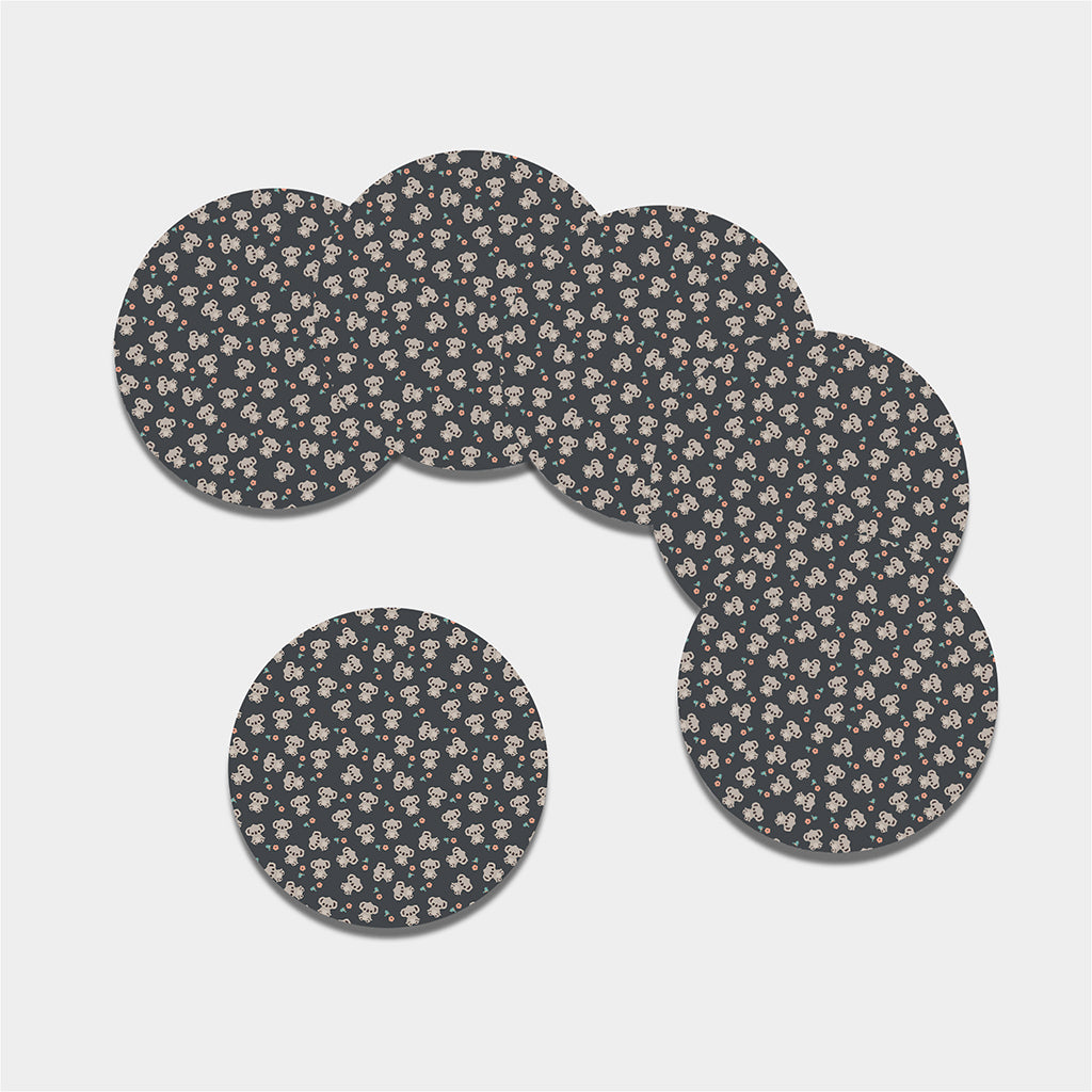 Baby Koala And Floral Pattern Print Leather Coaster Set
