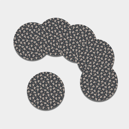 Baby Koala And Floral Pattern Print Leather Coaster Set
