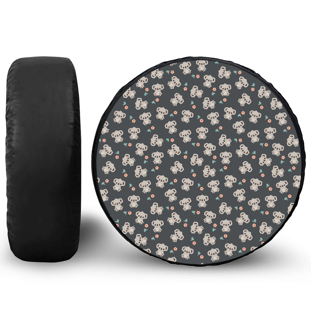 Baby Koala And Floral Pattern Print Leather Spare Tire Cover