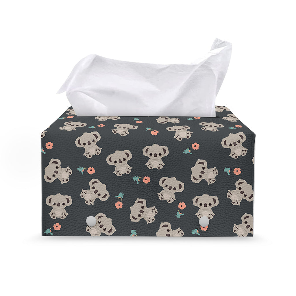 Baby Koala And Floral Pattern Print Leather Tissue Box Cover