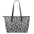 Baby Koala And Floral Pattern Print Leather Tote Bag With Zipper