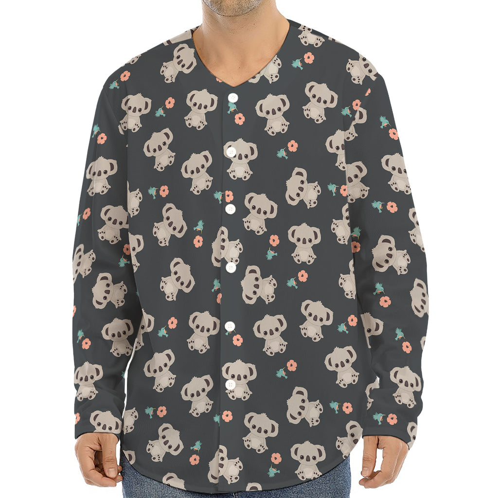 Baby Koala And Floral Pattern Print Long Sleeve Baseball Jersey