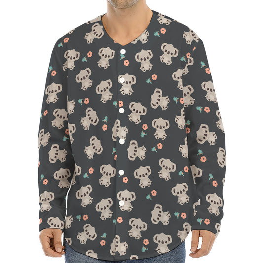 Baby Koala And Floral Pattern Print Long Sleeve Baseball Jersey
