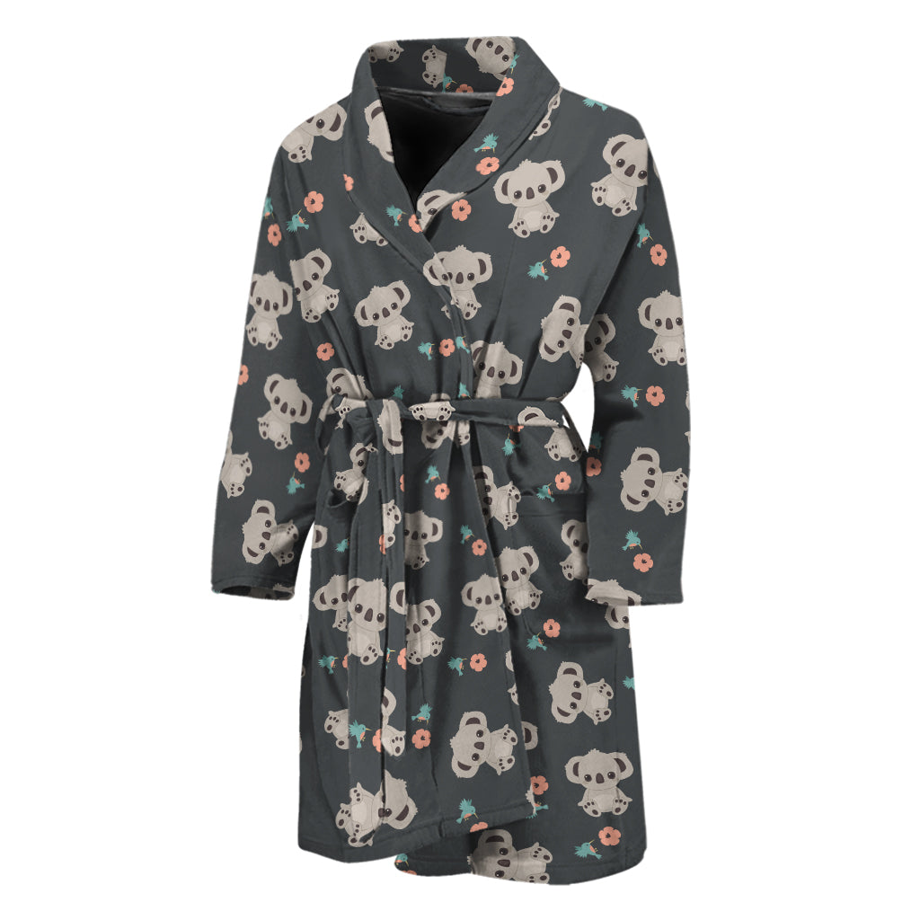 Baby Koala And Floral Pattern Print Men's Bathrobe