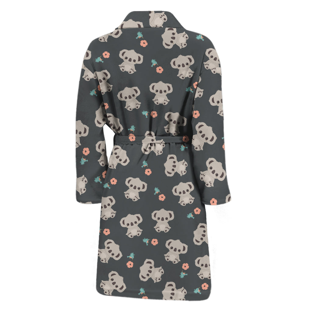 Baby Koala And Floral Pattern Print Men's Bathrobe